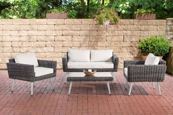 SB# Loungeset Kiruna Rundrattan 40 cm (Hellgrau) grau-meliert cremeweiß